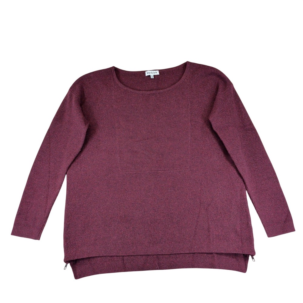 Knyt & Lynk 100% Cashmere Sweater Burgundy Side Zip Scoop Neck Womens Medium